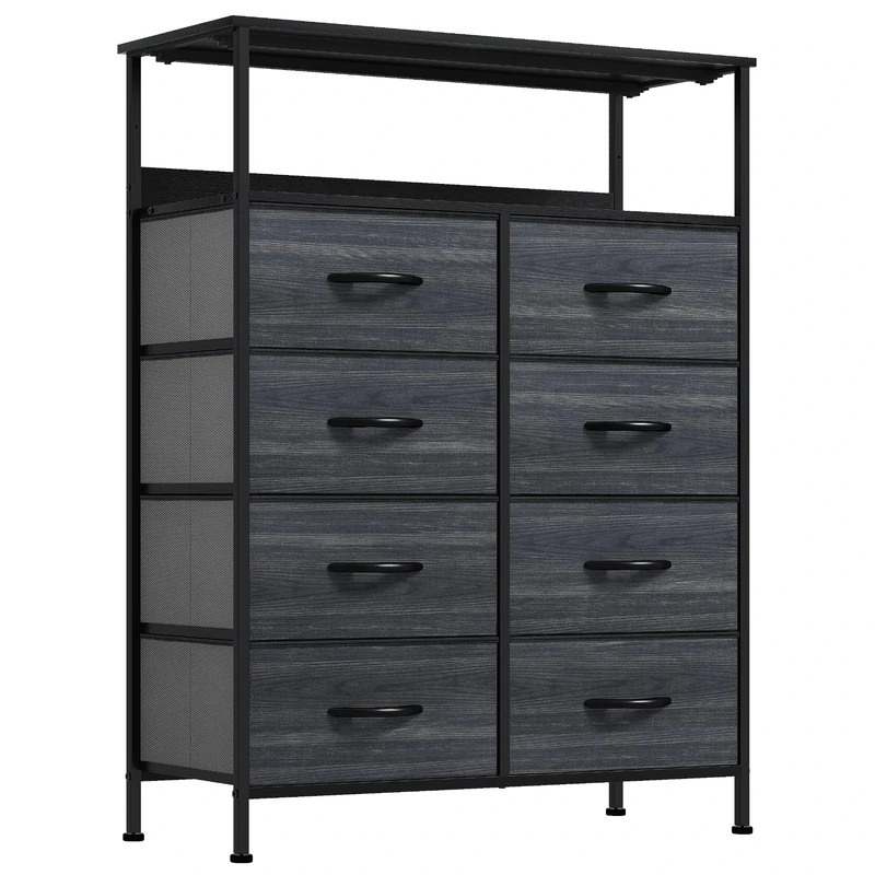 YITAHOME Chest of Drawer Bedroom with 8 Drawers Storage Unit Steel Frame Wood Top Fabric Dresser for Bedroom Living room,Closet,Black wood grain