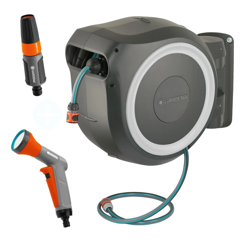 Gardena Wall Hose Box Rollup XL 35 m: Flexible Irrigation for Large Gardens, swiveling Hose Box, incl. 35 m Gardena Quality Hose (18632-60) with Classic Shower (18312-33)