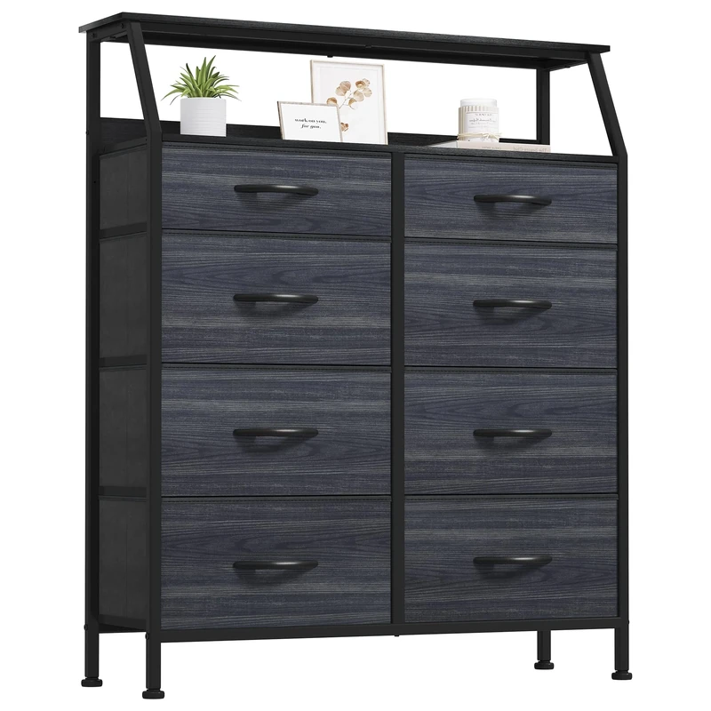 YITAHOME Chest of Drawer Bedroom with 8 Drawers Storage Unit Steel Frame Wood Top Fabric Dresser for Bedroom Living room,Closet,Black wood grain