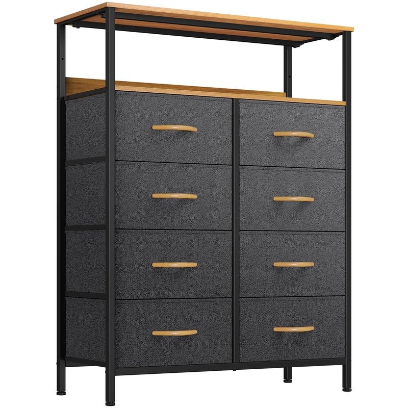 YITAHOME Chest of Drawer Bedroom with 8 Drawers Storage Unit Steel Frame Wood Top Fabric Dresser for Bedroom Living room,Closet,Dark Gray - Image 1