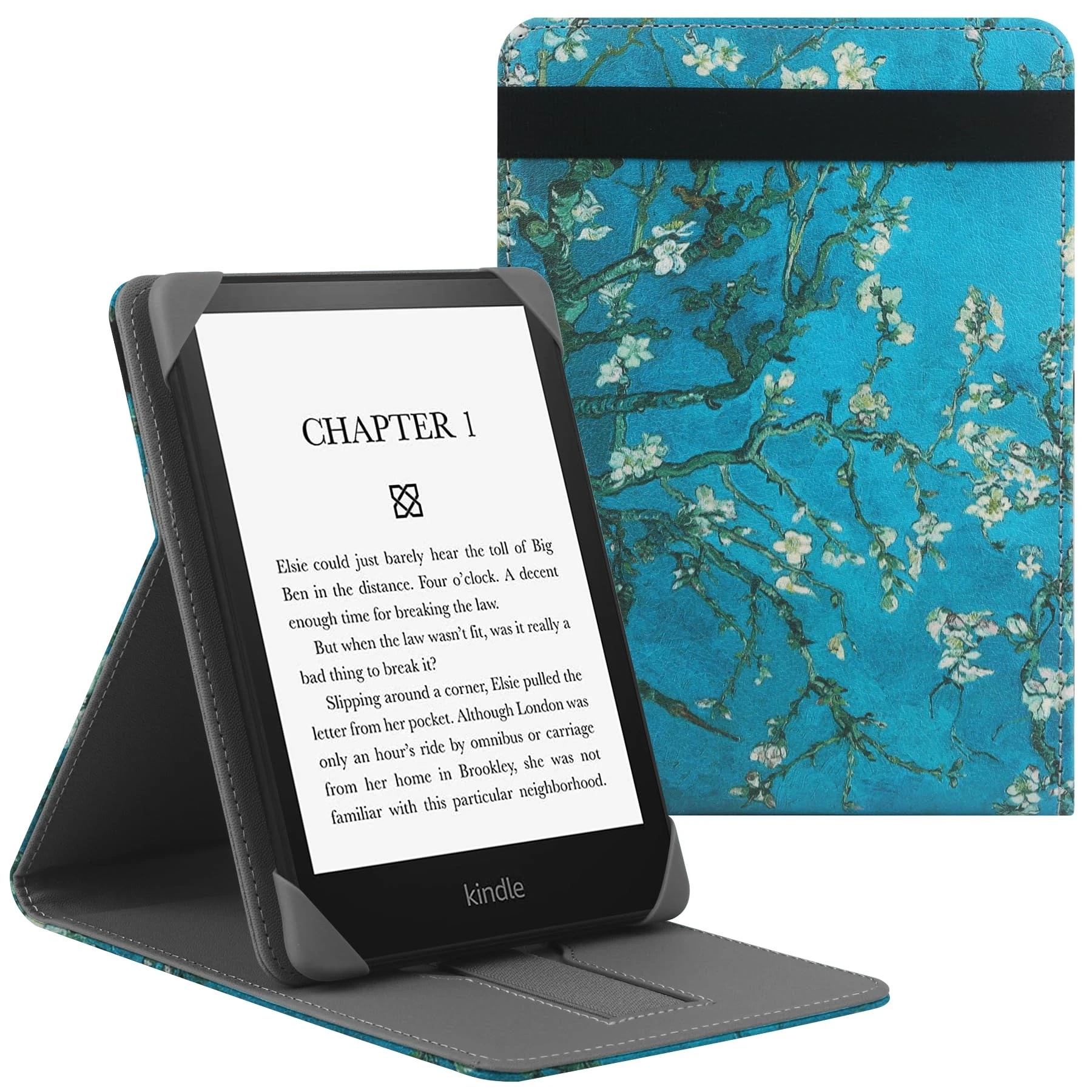 HoYiXi Universal Case for 7" Paperwhite/Colorsoft/Signature Edition 2024 Compatible 6"-6.8" Paperwhite/Kobo Clara HD/PocketBook/Tolino/Sony Leather Stand Case for 6-6.8"ebook Reader,Flower