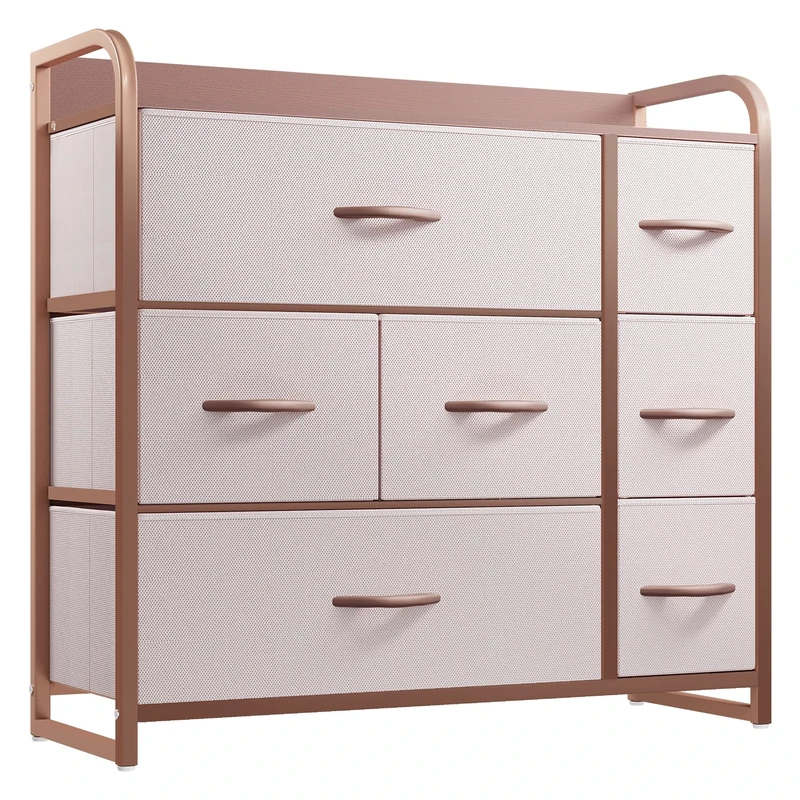 YITAHOME Chest of Drawer Bedroom with 7 Drawers Storage Unit Steel Frame Wood Top Fabric Dresser for Bedroom Living room,Closet,Pink
