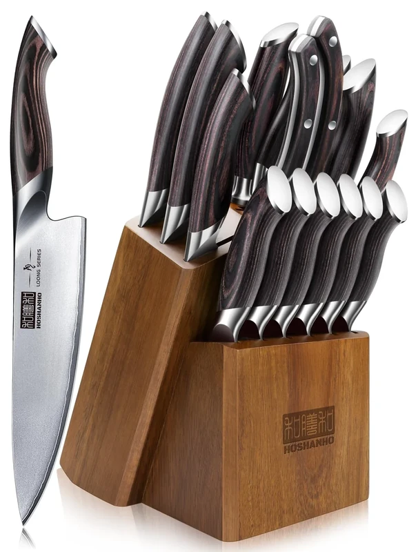 HOSHANHO 16-Piece Knife Set, Japanese High Carbon Stainless Steel Kitchen Knife Set, Ultra Sharp Chef Knife Block Set with Sharpener