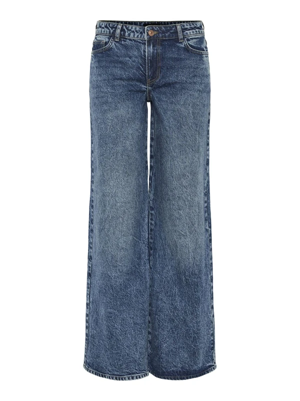 PIECES Women's Wide Jeans, Medium Blue (Medium Blue Denim), 32W x 30L
