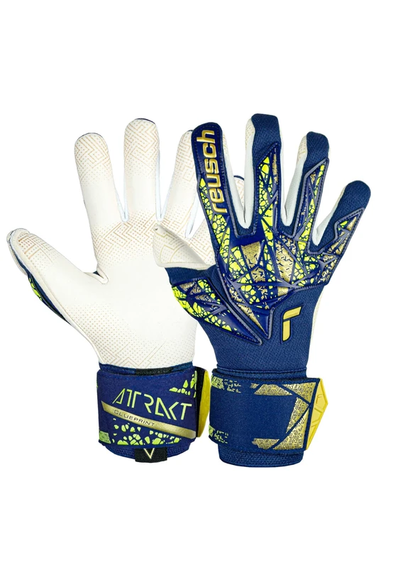 Reusch Attrakt X GluePrint Unisex Adult Goalkeeper Gloves, 4410 Premium Blue/Gold, 9.5
