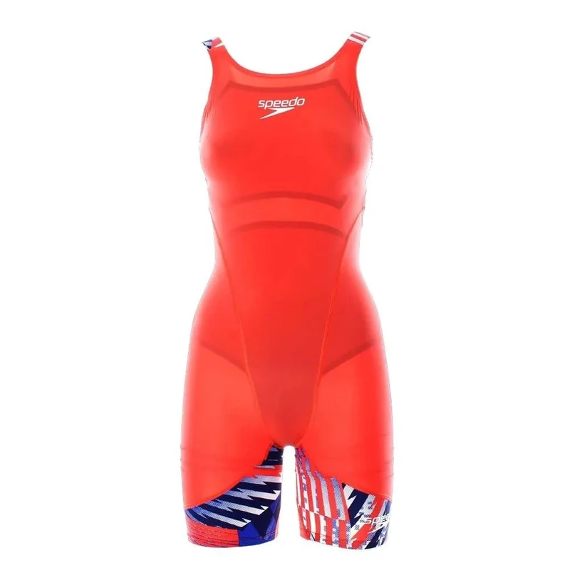 Speedo Women's Fastskin LZR Ignite Kneeskin | Tech Suit | Racewear | FINA Approved, Flame Red/Bolt/White, 28