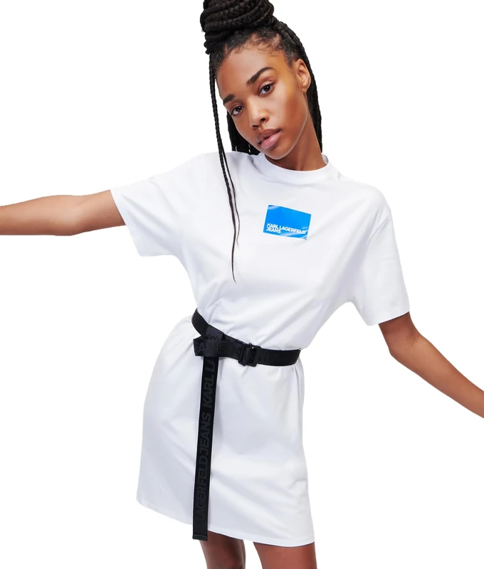 Karl Lagerfeld Jeans, Women's, Logo Tee Dress, Regular Fit, White, S