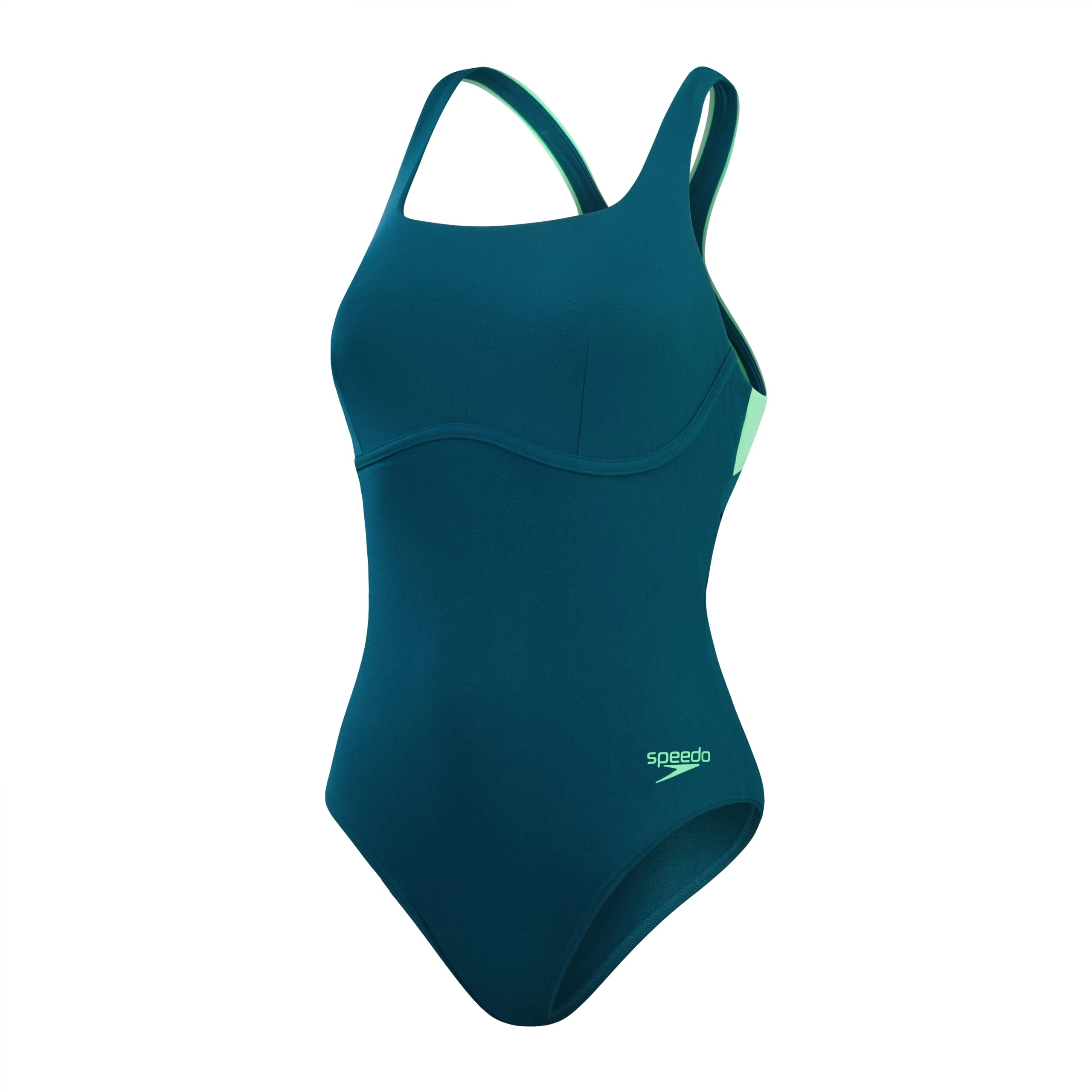 Speedo Women's Flex Band Swimsuit with Integrated Swim Bra | Swim Fitness | Training, Dark Teal/Harlequin Green, 30/6 B-D