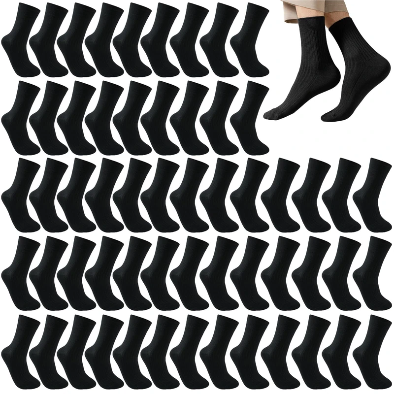 Looknniy 50 Pairs Crew Socks Athletic Socks for Men Breathable Cushion Socks Casual Sport Socks for Running Traveling, Black, One Size