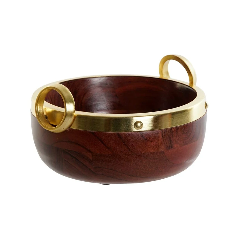 Home ESPRIT Bowl Brown Golden Aluminium Acacia 19 x 17 x 10 cm