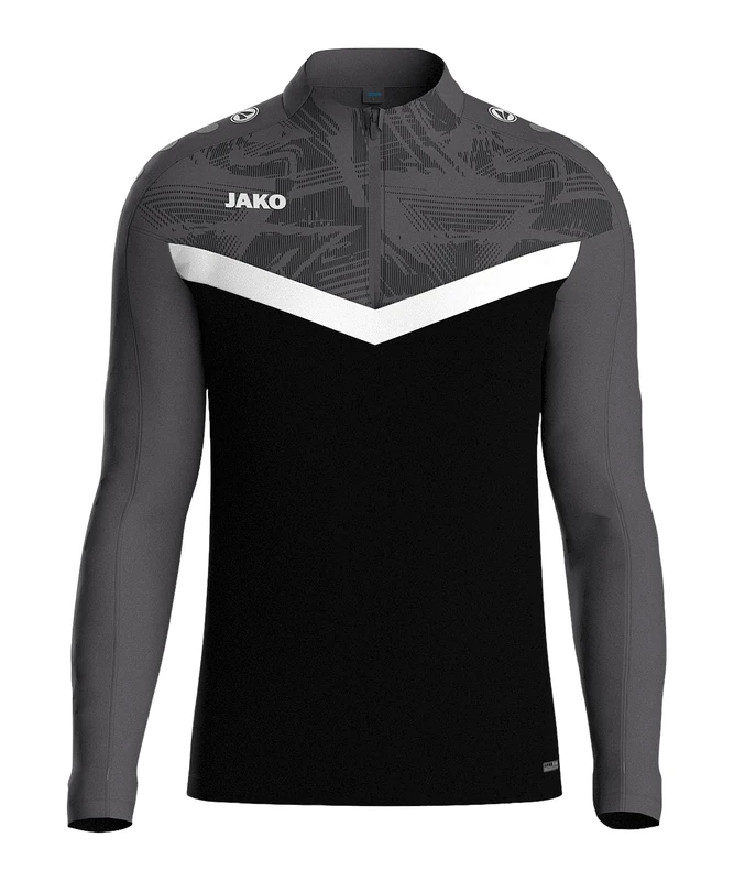 JAKO Unisex Ziptop Iconic Zip Top Black/Charcoal