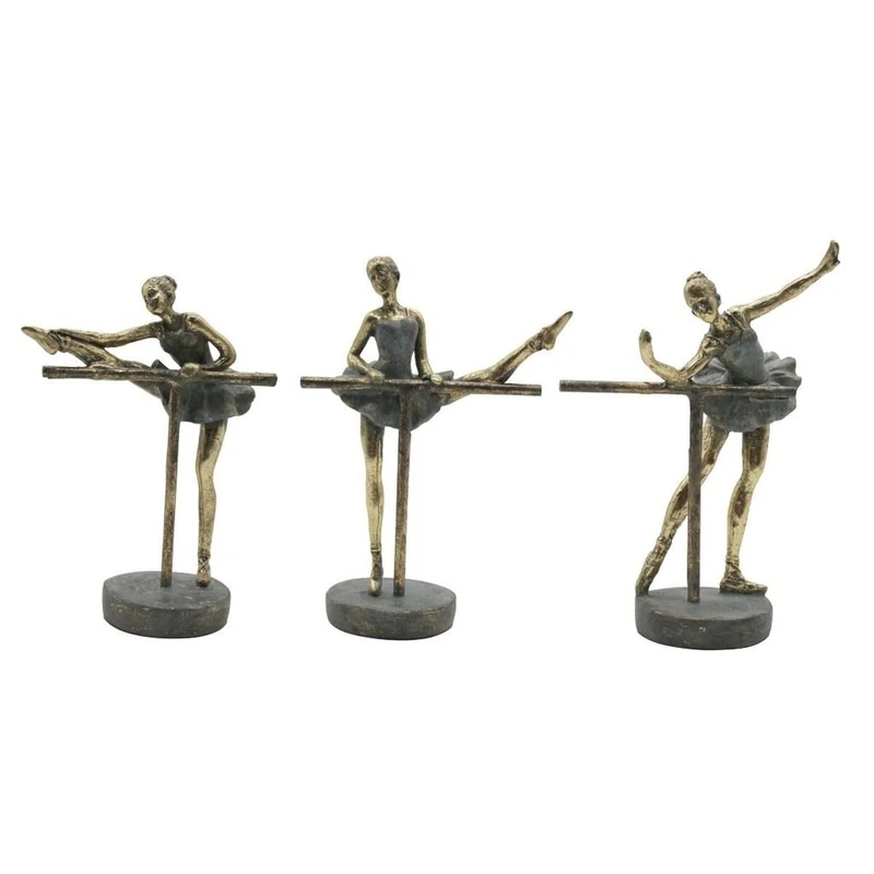 Home ESPRIT Decorative Figure Grey Golden Ballet Ballerina 14 x 8 x 20 cm (3 Units)