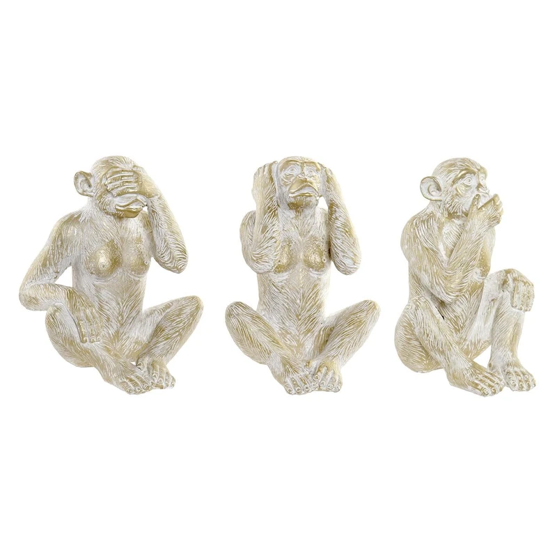 Home ESPRIT Decorative Golden Tropical Monkey Figurine 21 x 17 x 25 cm (3 Units)