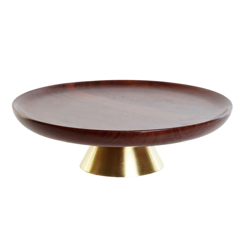 Home ESPRIT Tray Brown Golden Aluminium Acacia 30 x 30 x 8.5 cm