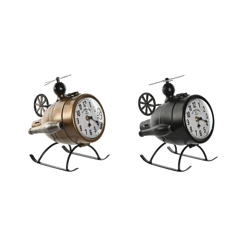 Home ESPRIT Table Clock Black Gold PVC Metal Loft 18 x 23 x 24 cm (2 Units)