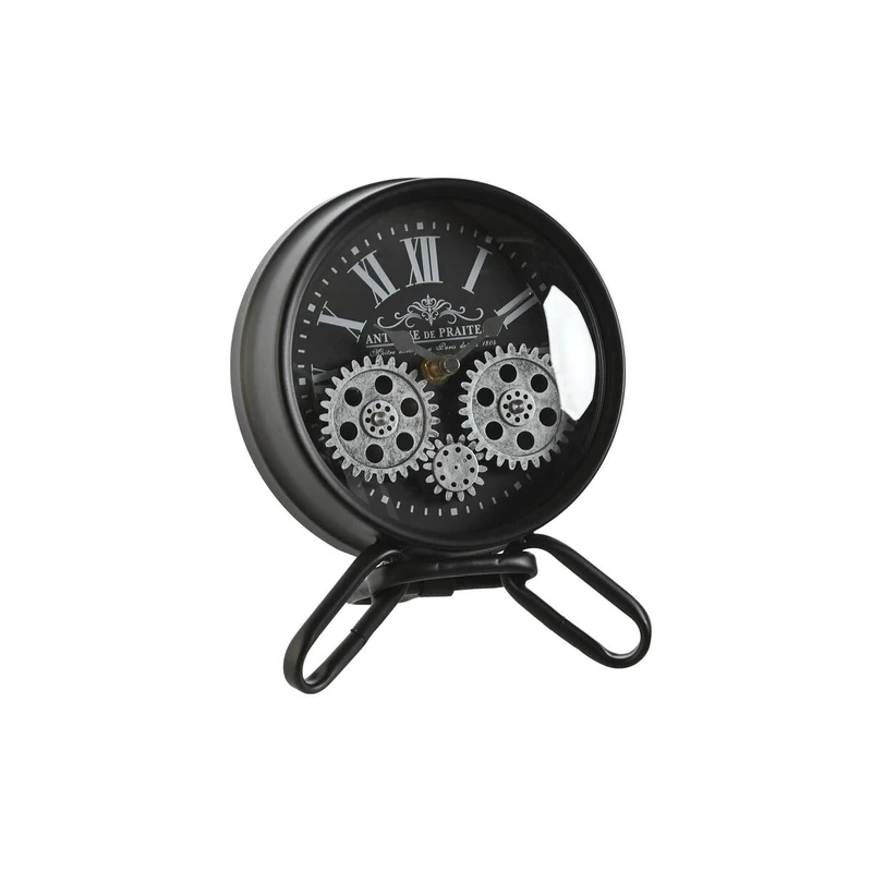 Home ESPRIT Table Clock Black Silver Metal Glass 16.5 x 11 x 21 cm