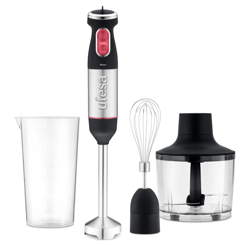 Ufesa Moon Max Hand Blender, 1000W, Turbo Function, 4 Blades, Ergonomic Design and Anti Splash, Accessories Included, BPA Free