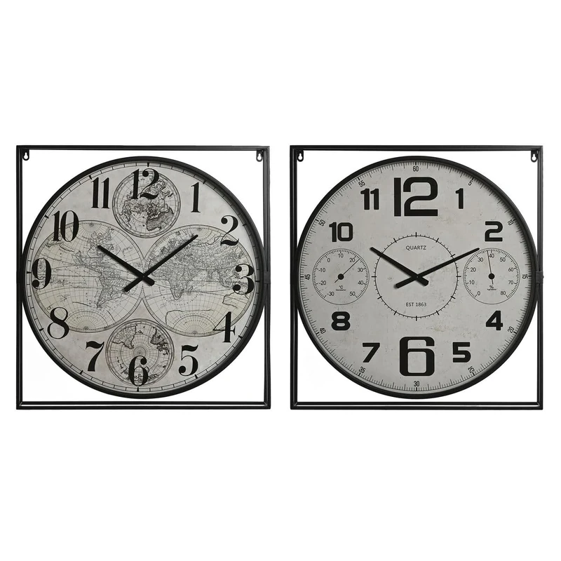 Home ESPRIT Wall Clock White Black Metal Wood MDF 62 x 6 x 65 cm (Pack of 2)
