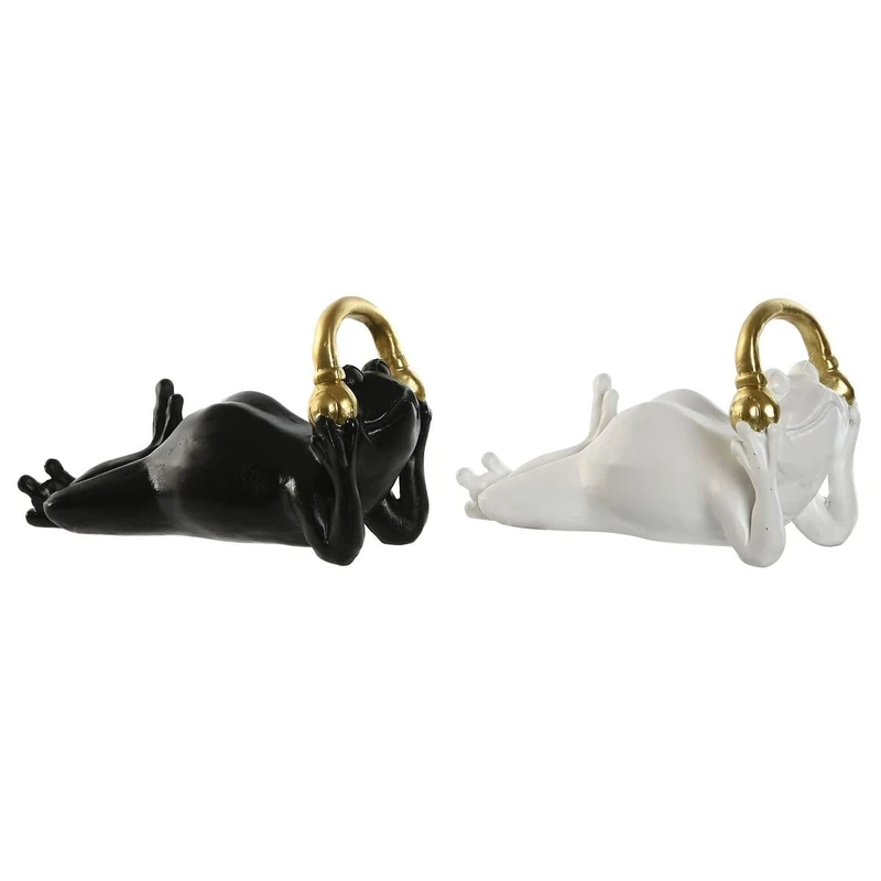Home ESPRIT Decorative Figure White Black Gold Frog 25 x 13 x 15 cm (2 Units)