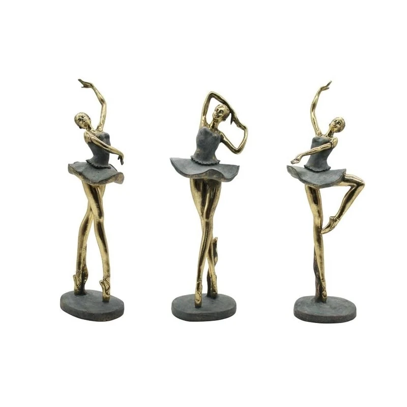 Home ESPRIT Decorative Figure Grey Golden Ballet Ballerina 15 x 10 x 43 cm (3 Units)