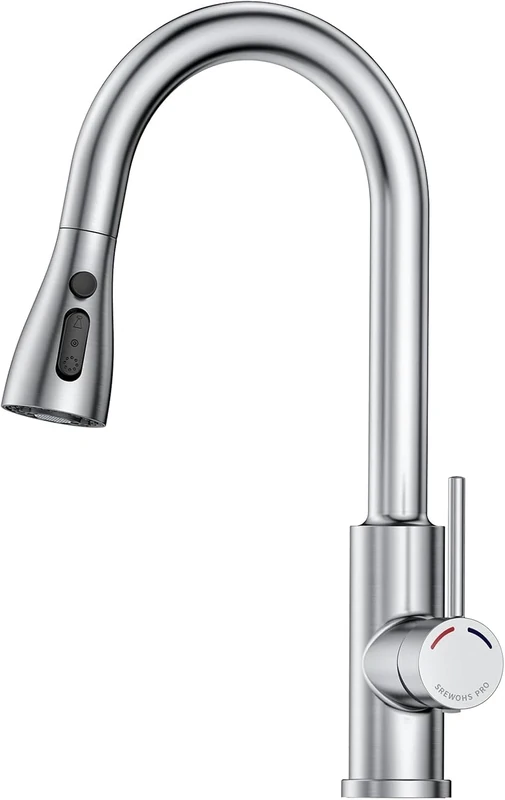 SREWOHS PRO Kitchen Faucet with Extendible Sprayer - Folding Sink Mixer Tap with 4 Shower Modes, 360° High Arc Stainless Steel Tap