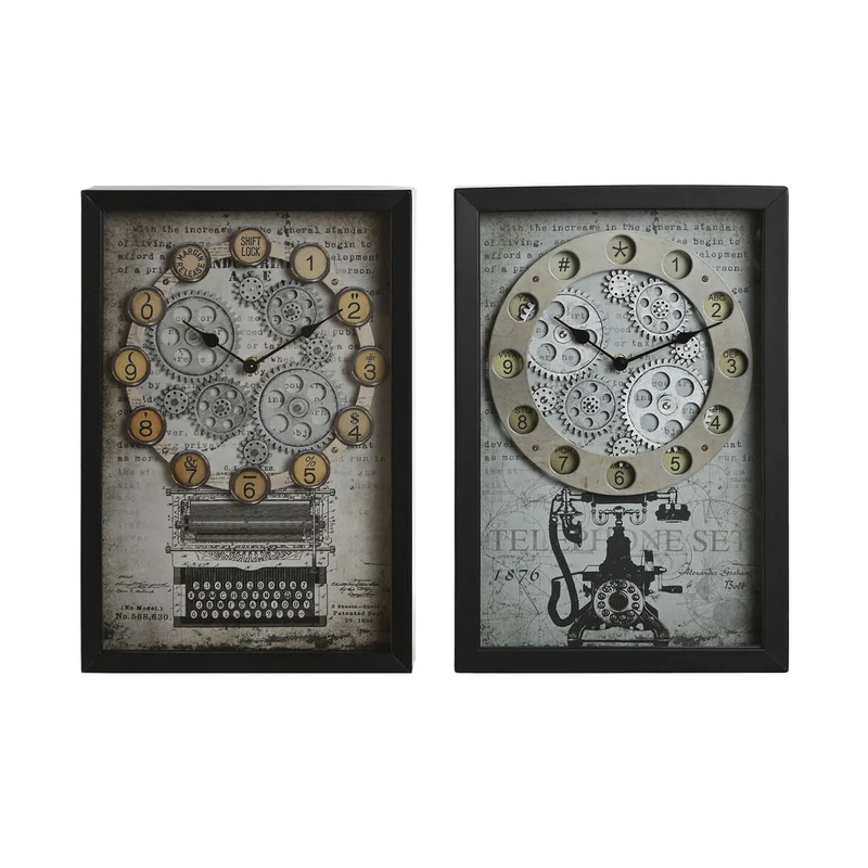 Home ESPRIT Wall Clock Yellow White Black Grey Metal Glass Vintage 27.5 x 6.5 x 40.5 cm (2 Units)