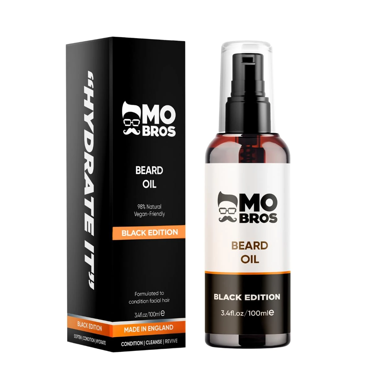 Mo Bros Beard Oil 100ml - Black Edition. Cologne Inspired. Nourishing and Conditioning Formula. Rich in Omegas and Vitamin E, Promotes Healthy Beard Growth.