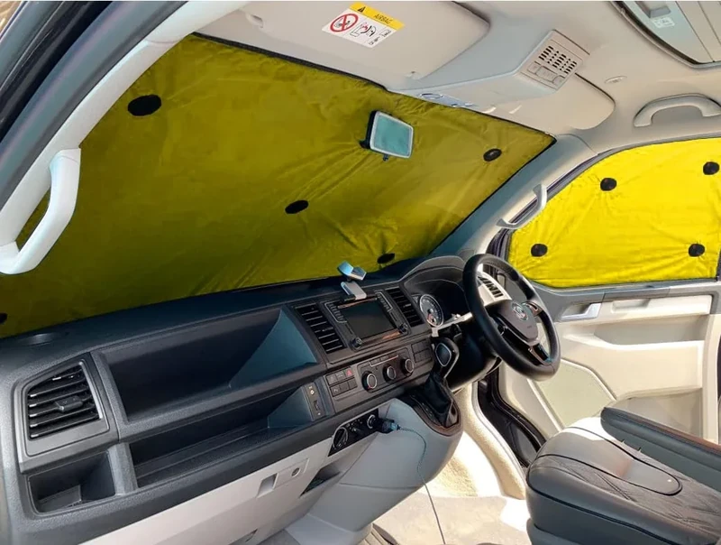 Covprotec Front Set Of Thermal Blinds, Compatible/Replacement For Volkswagen Transporter T5.1 (2010-2015) Backing Colour In Yellow