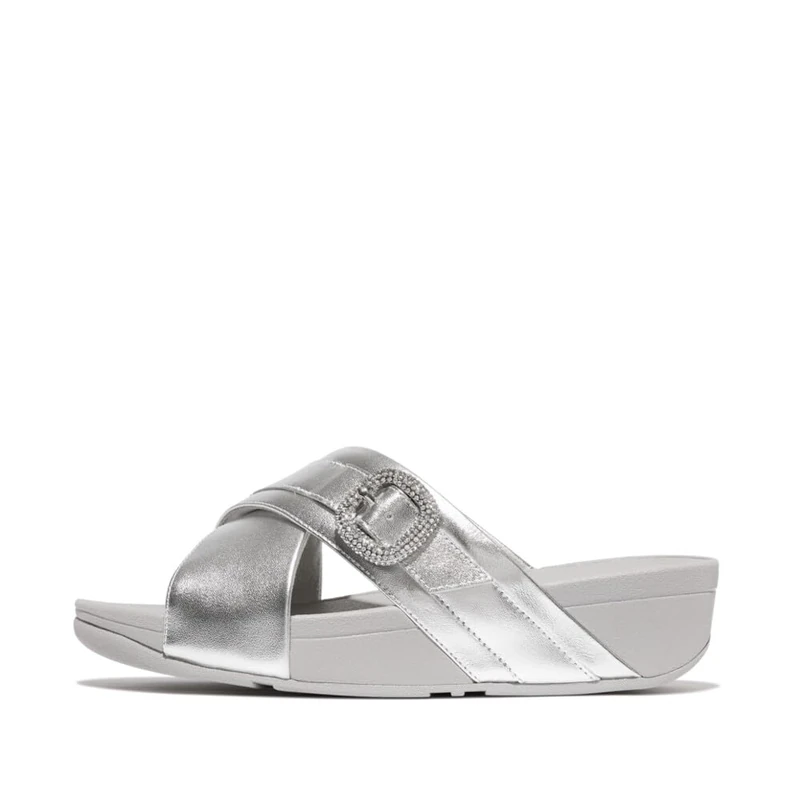 Fitflop LULU CRYSTAL-BUCKLE METALLIC-LEATHER CROSS SLIDES