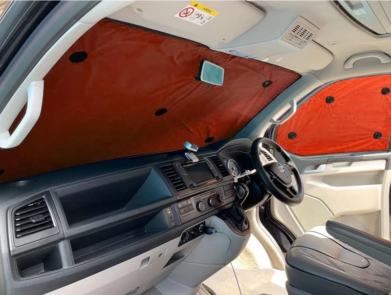 Covprotec Front Set Of Thermal Blinds, Compatible/Replacement For Volkswagen Transporter T6.1 (2020-Date) Backing Colour In Tango Orange