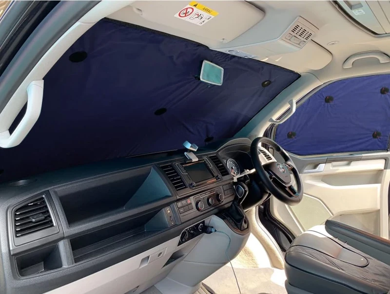 Covprotec Front Set Of Thermal Blinds, Compatible/Replacement For Volkswagen Transporter T5.1 (2010-2015) Backing Colour In Navy