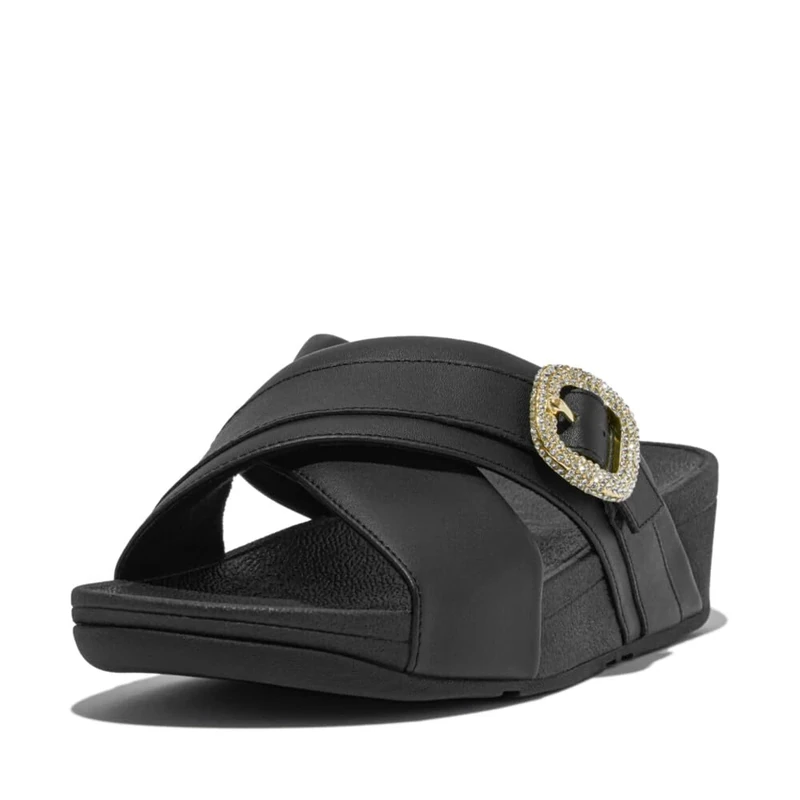Fitflop LULU CRYSTAL-BUCKLE LEATHER CROSS SLIDES