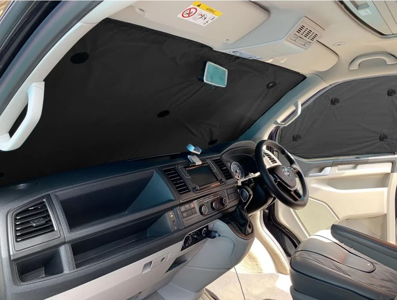 Covprotec Front Set Of Thermal Blinds, Compatible/Replacement For Volkswagen Transporter T6 (2016-2020) Backing Colour In Charcoal