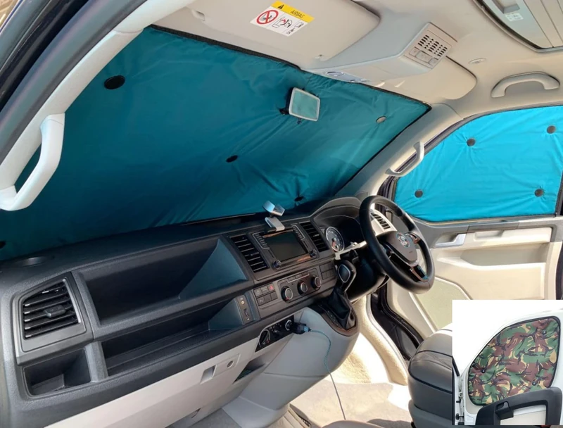 Covprotec Front Set Of Thermal Blinds, Compatible/Replacement For Volkswagen Transporter T6 (2016-2020) Backing Colour In Camo