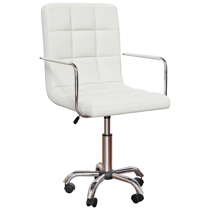 Vida Designs Calbo Office Chair Adjustable Height, Leather desk chair, With Arms and Wheels (White, UKFR Certified)