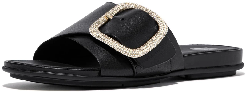 Fitflop GRACIE CRYSTAL MAXI-BUCKLE LEATHER SLIDES - Image 1