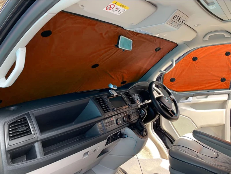 Covprotec Front Set Of Thermal Blinds, Compatible/Replacement For Volkswagen Transporter T5 (2003-2010) Backing Colour In Flourescent Orange