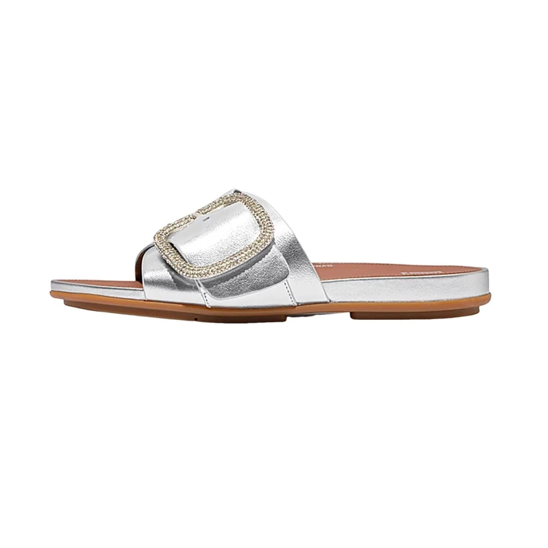 Fitflop GRACIE CRYSTAL MAXI-BUCKLE METALLIC-LEATHER SLIDES