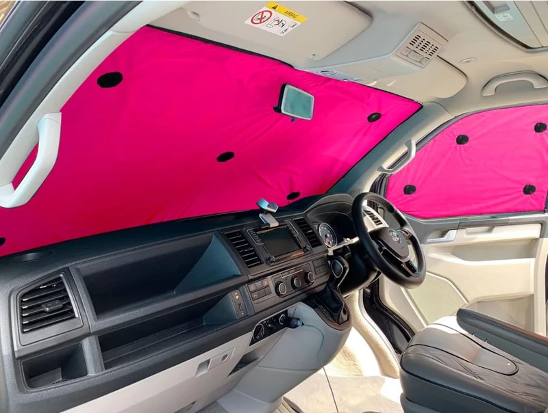 Covprotec Front Set Of Thermal Blinds, Compatible/Replacement For Volkswagen Transporter T5.1 (2010-2015) Backing Colour In Pink