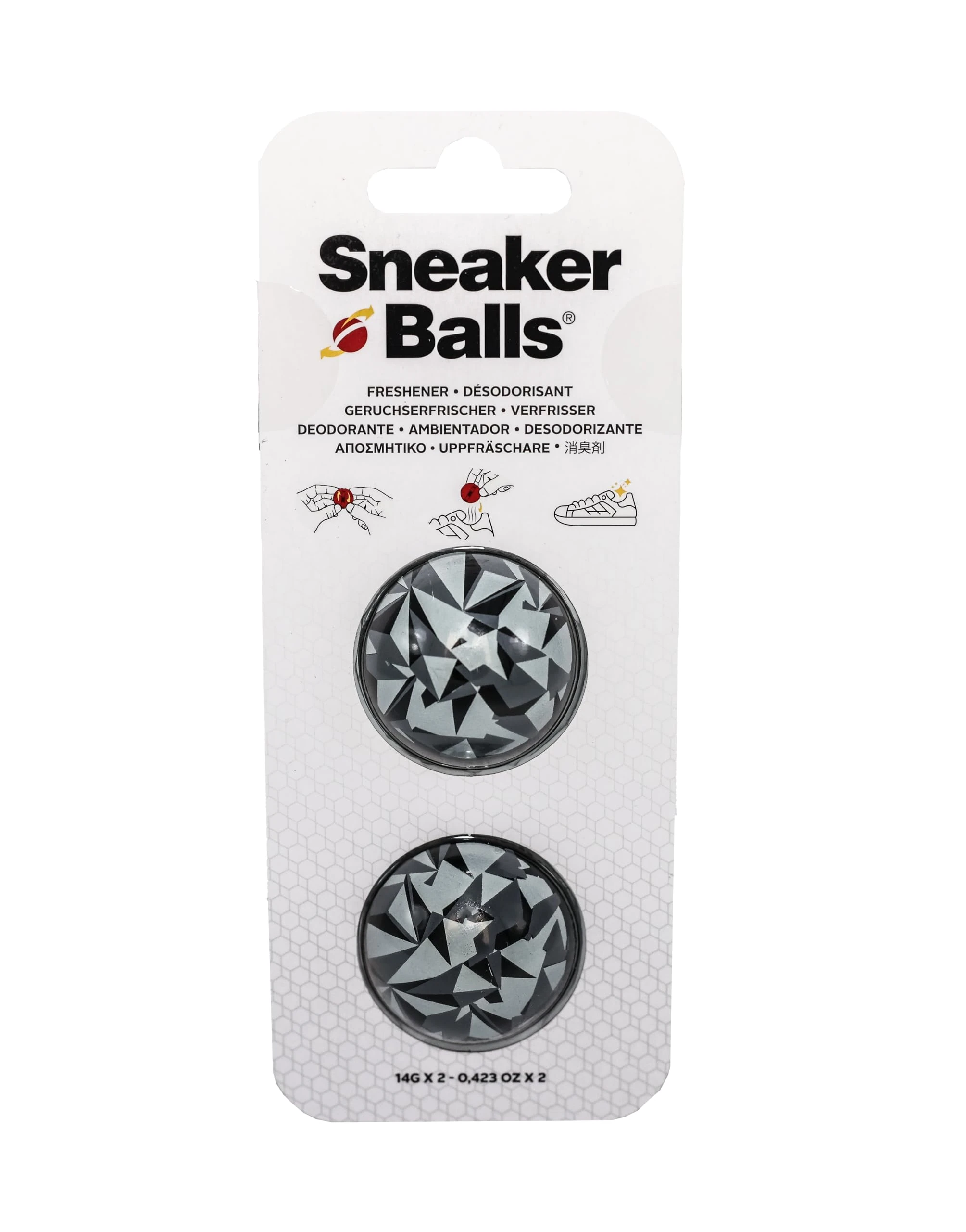 Sneaker Balls Shoe Deodorizer & Freshener Balls, Odor Eliminator for Shoes/Gym Bags/Lockers, Small 3.8cm Diameter, Quick-Twist Action, Long-Lasting 90-Day Fresh Scent- Edgy Black