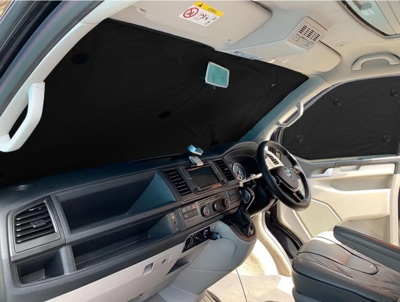 Covprotec Front Set Of Thermal Blinds, Compatible/Replacement For Volkswagen Transporter T5 (2003-2010) Backing Colour In Black