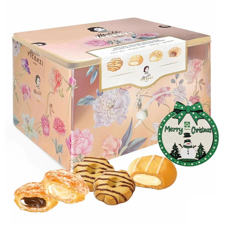 Topline Matilde Vicenzi Biscuit Tin 907g – 8 Different Varieties of Italian Assorted Biscuits & Pastries -Premium Gift Box, Gourmet Snacks – Christmas Tea Time Treats for Women