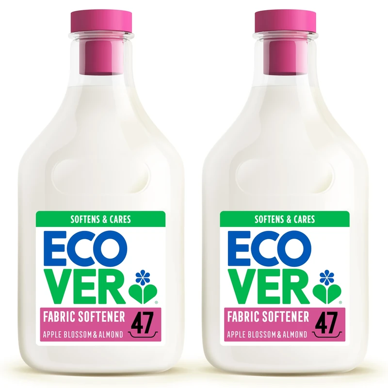 Ecover Fabric Softener, Fabric Conditioner to Soften Your Clothes, Fresh Scent Apple Blossom & Almond, 2 x 47 Washes, 2 x 1.43L