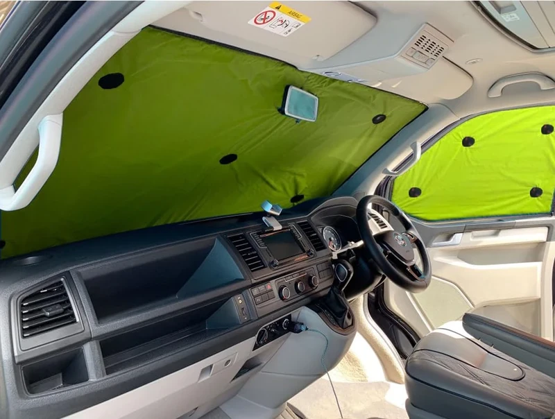 Covprotec Front Set Of Thermal Blinds, Compatible/Replacement For Volkswagen Transporter T5.1 (2010-2015) Backing Colour In Flourescent Yellow