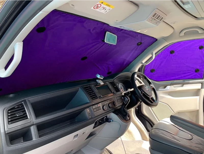Covprotec Front Set Of Thermal Blinds, Compatible/Replacement For Volkswagen Transporter T6 (2016-2020) Backing Colour In Purple