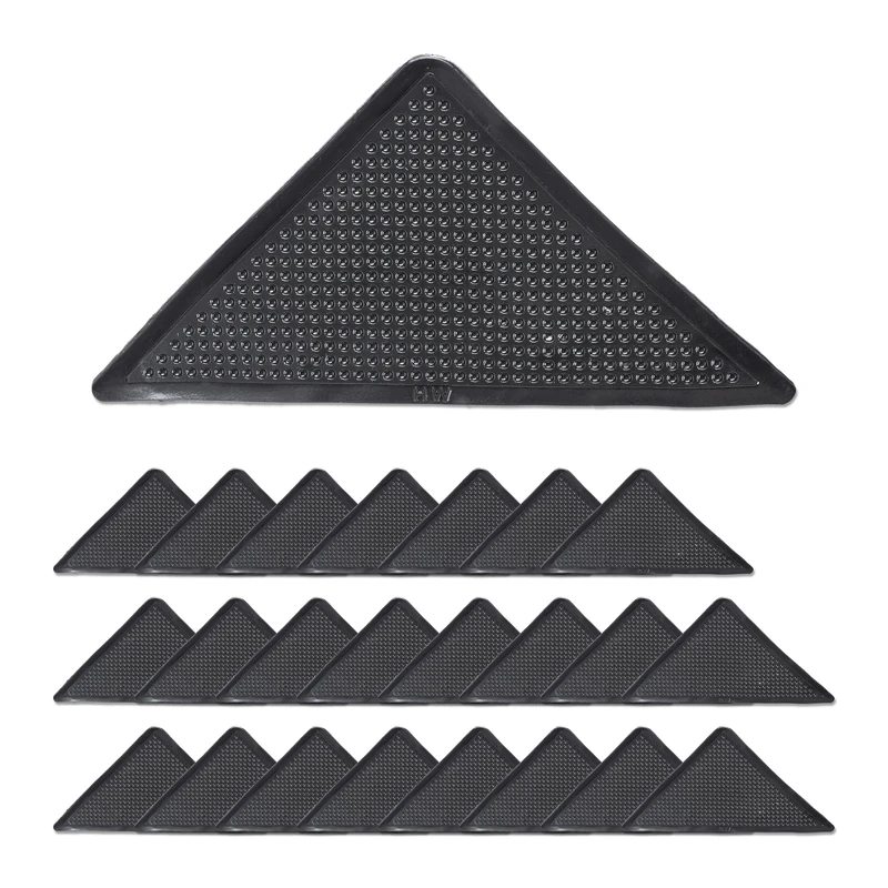 Relaxdays Set of 24 Carpet Anti Stickers, Pads, Non-Slip Rug Corner Holders, Tiles, Laminate, Wooden Floors, Black, 0.2 x 10.5 x 10.5 cm