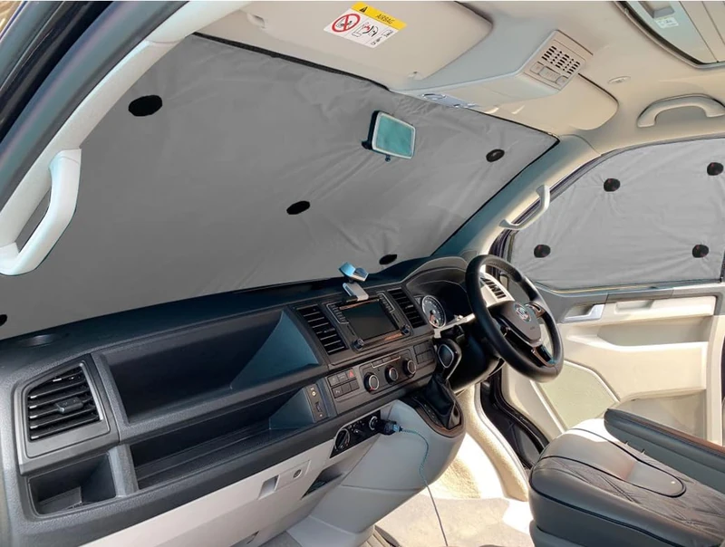 Covprotec Front Set Of Thermal Blinds, Compatible/Replacement For Volkswagen Transporter T6.1 (2020-Date) Backing Colour In Light Grey