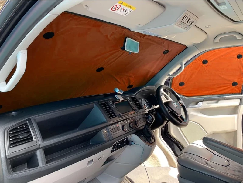 Covprotec Front Set Of Thermal Blinds, Compatible/Replacement For Volkswagen Transporter T5.1 (2010-2015) Backing Colour In Flourescent Orange