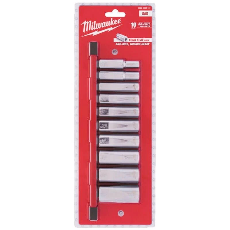 Milwaukee 4932492510 10pc 3/8" Drive SAE Deep Socket Set