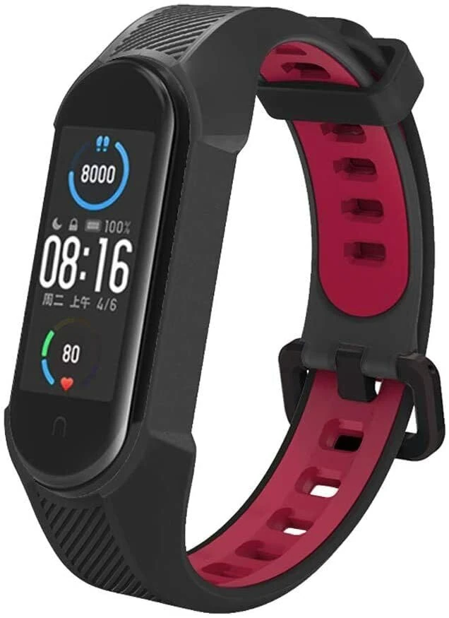 Panda Bobo For Xiaomi Mi Band 5/6/7 Mi 567 Amazfit 5 Band Replacement Silicone Watch Strap (Black+Red)